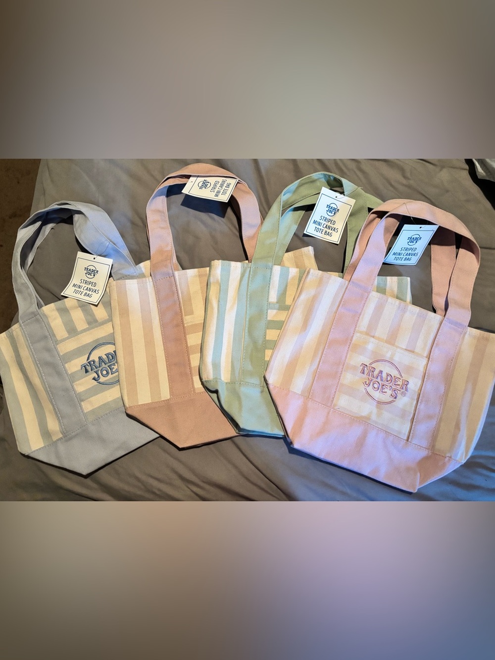 Trader Joe’s Mini Canvas Pastel Stripe Tote Bag - Set of 4 NWT - new design!